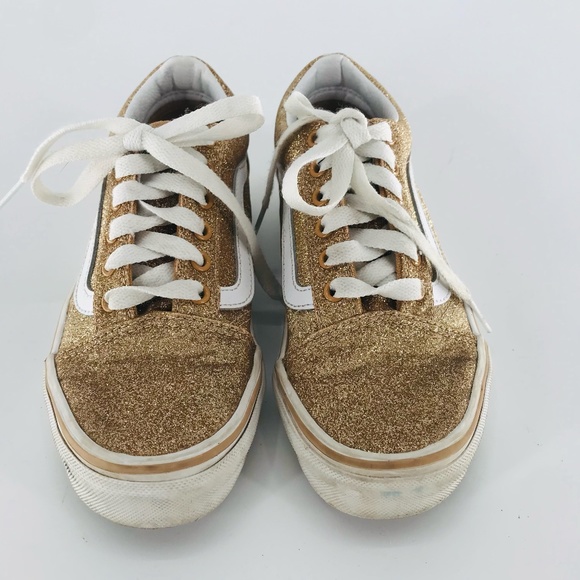 Vans Girl's Gold Sparkle Old School Sneakers Size 2.5 - Picture 1 of 7